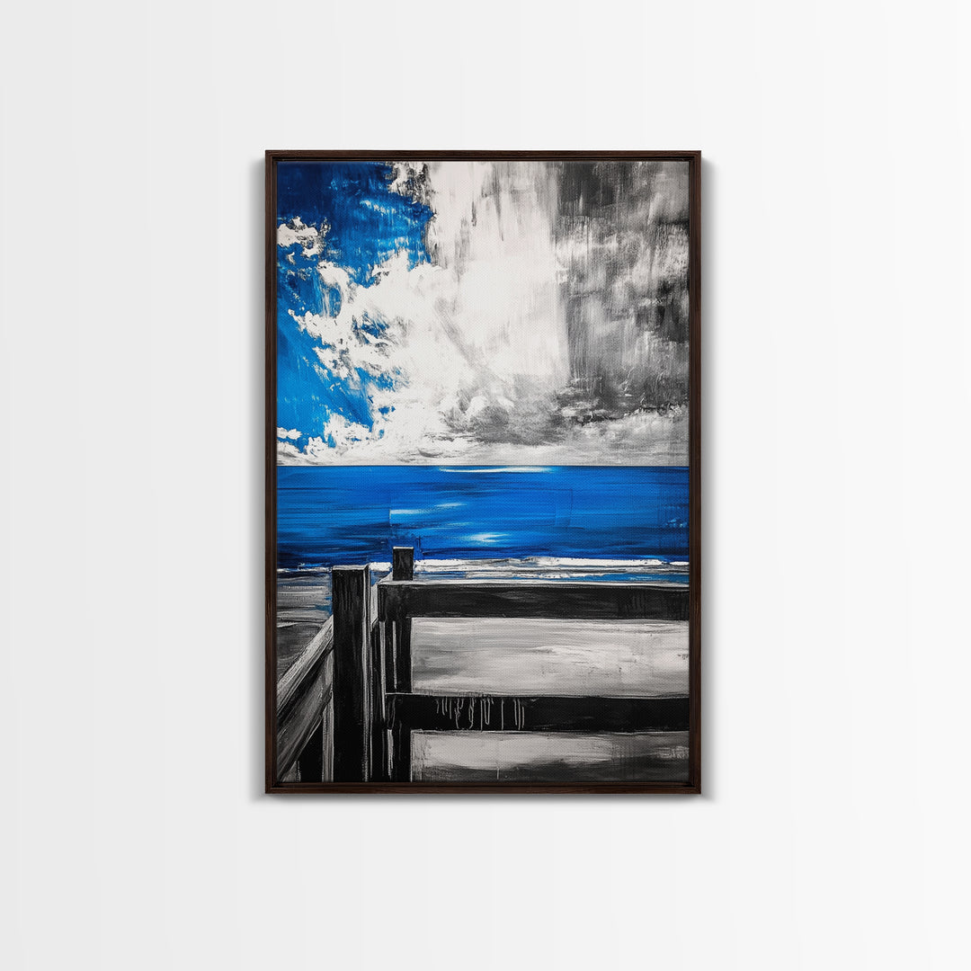 Ocean View, Coastal Art, Blue Sky, Beach Decor, Framed Canvas Print, Nautical Wall Art, Living Room Art, Modern Art, Beach House Wall Art