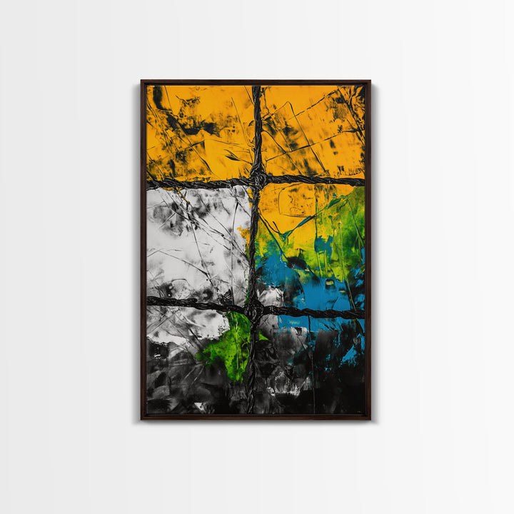 Abstract Window, Textured Painting, Industrial Style, Framed Canvas Print, Living Room Wall Art, Geometric Decor, Contemporary Home Accent