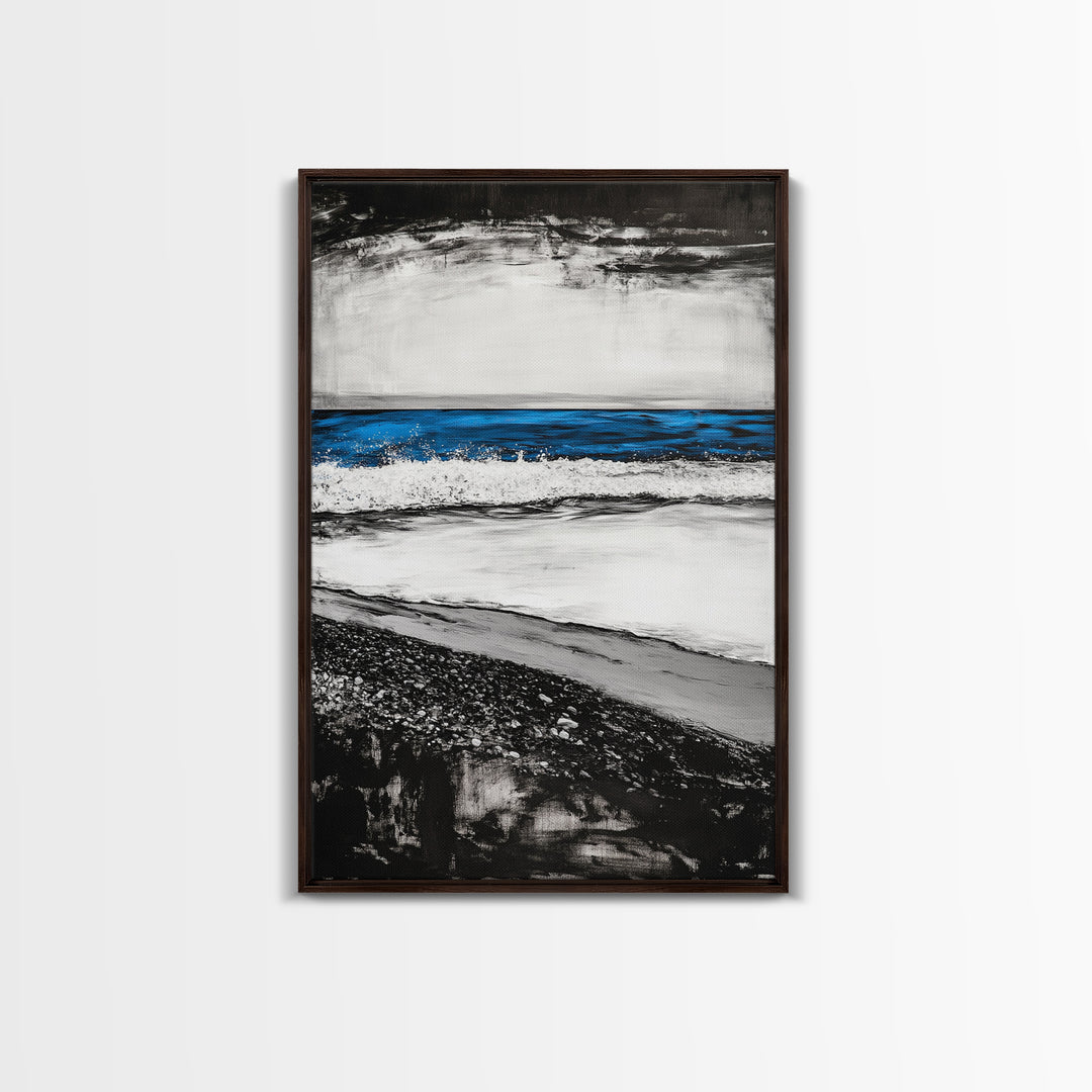 Coastal Shore, Beach Wall Art, Minimalist Seascape, Ocean Waves, Black and White Art, Nautical Decor, Relaxing Home Art, Canvas Print
