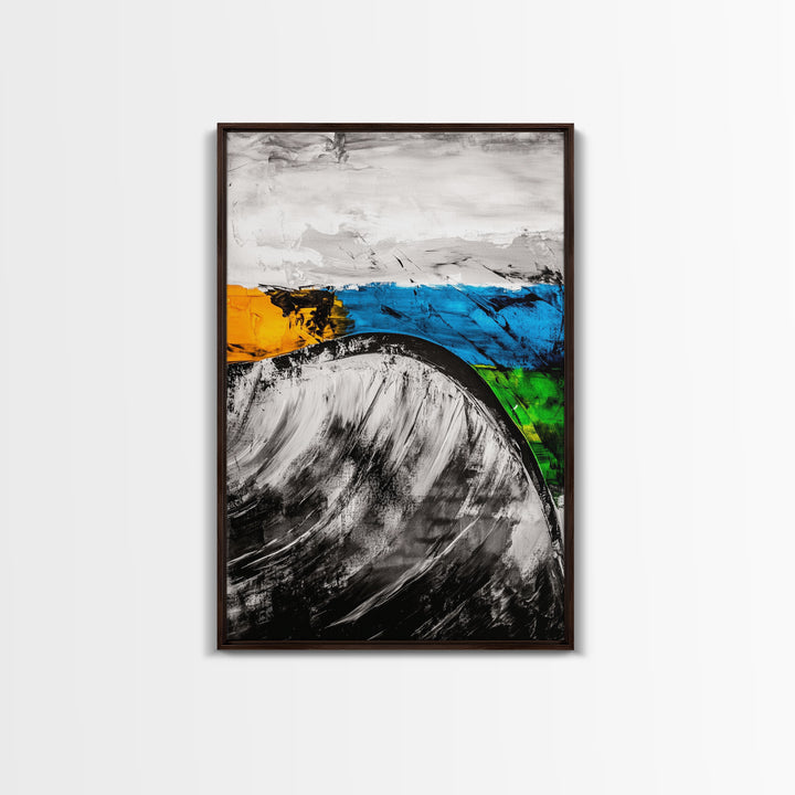 Rolling Waves, Abstract Ocean, Coastal Expression, Textured Seascape, Framed Canvas Print, Modern Beach House Decor, Bathroom Wall Art
