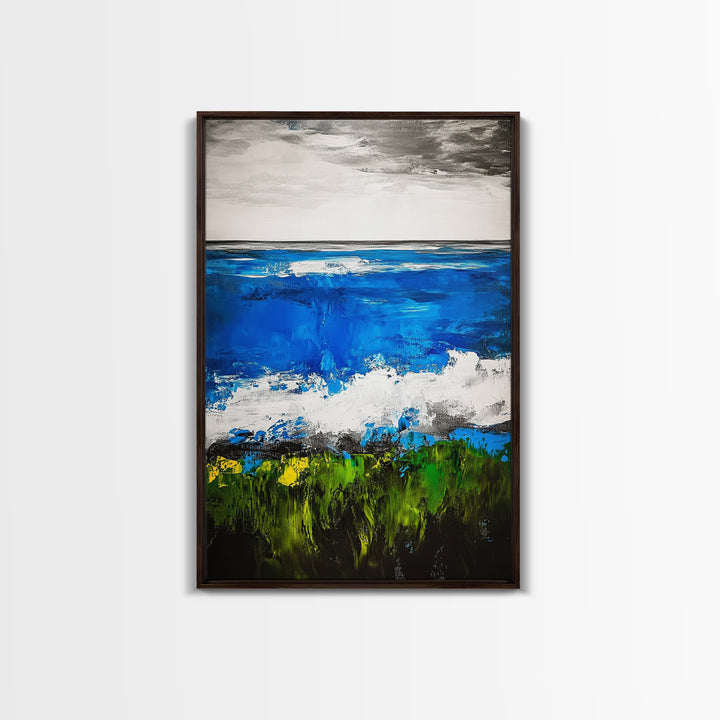 Abstract Ocean View, Blue Green Black White, Coastal Wall Art, Modern Beach Home Decor, Bold Statement Painting, Office Art, Canvas Print
