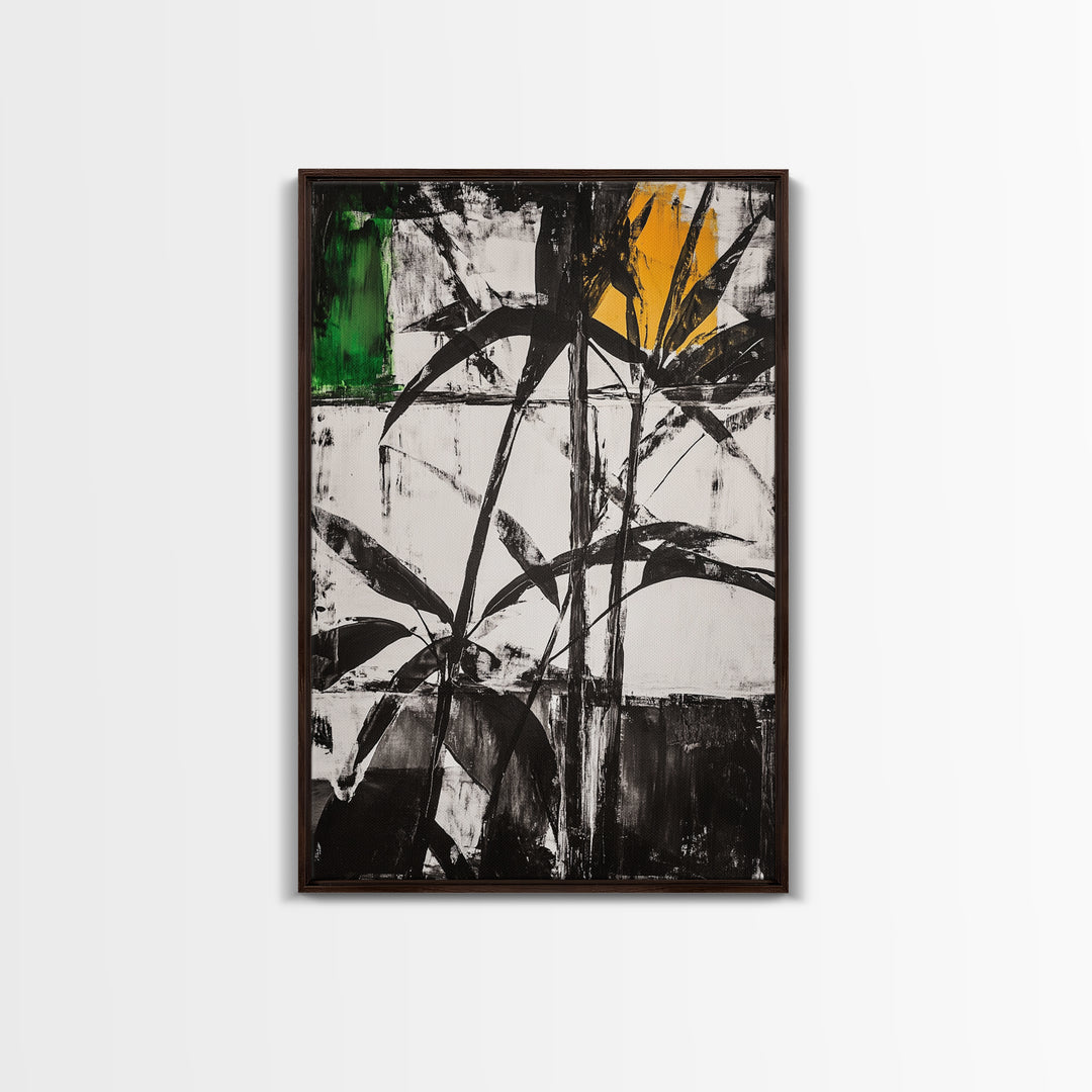 Abstract Leaves, Black and White Art, Botanical Wall Art, Nature Painting, Modern Home Decor, Minimalist Style, Canvas Print