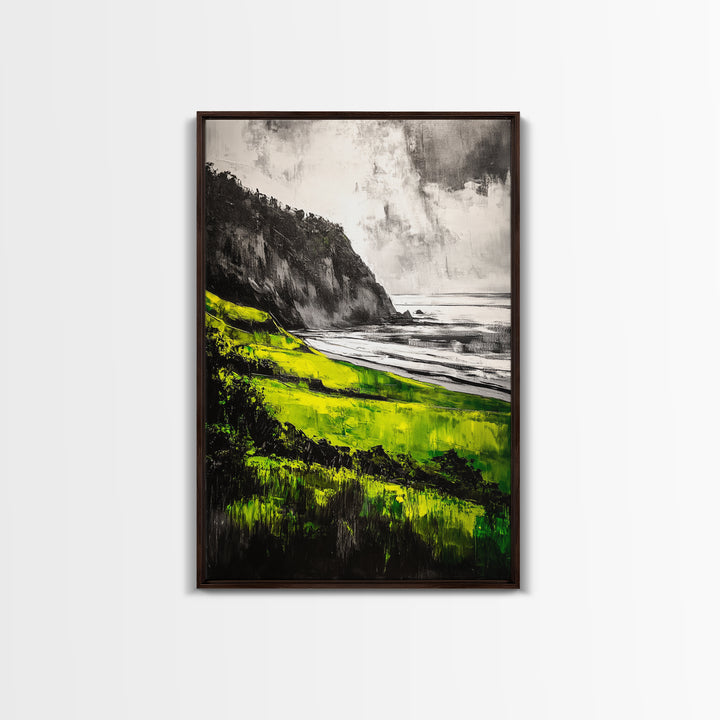 Coastal Cliffs, Vibrant Green, Canvas Print, Beach Wall Art, Nature Photography, Scenic View, Ocean Decor, Living Room Wall Art
