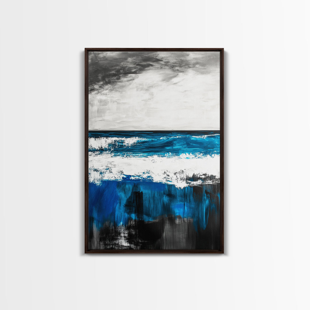 Blue Ocean, Coastal Landscape, Modern Art, Framed Canvas Print, Beach House Decor, Contemporary Seascape, Living Room Wall Art