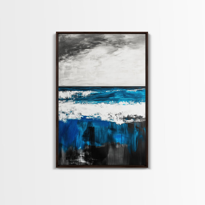 Blue Ocean, Coastal Landscape, Modern Art, Framed Canvas Print, Beach House Decor, Contemporary Seascape, Living Room Wall Art