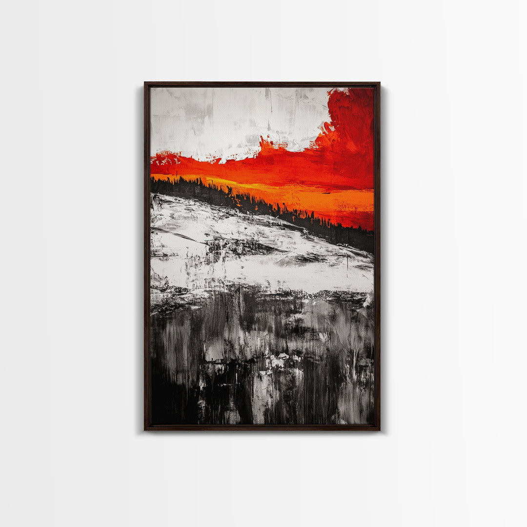 Sunset Horizon, Abstract Landscape, Fall Home Decor, Living Room Wall Art, Modern Wall Print, Nature Inspired, Framed Canvas Print