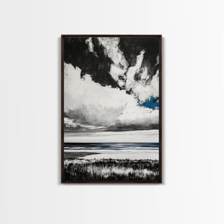 Ocean Serenity, Coastal Wall Art, Minimalist Seascape, Beach House Decor, Monochrome Landscape, Tranquil View, Canvas Print