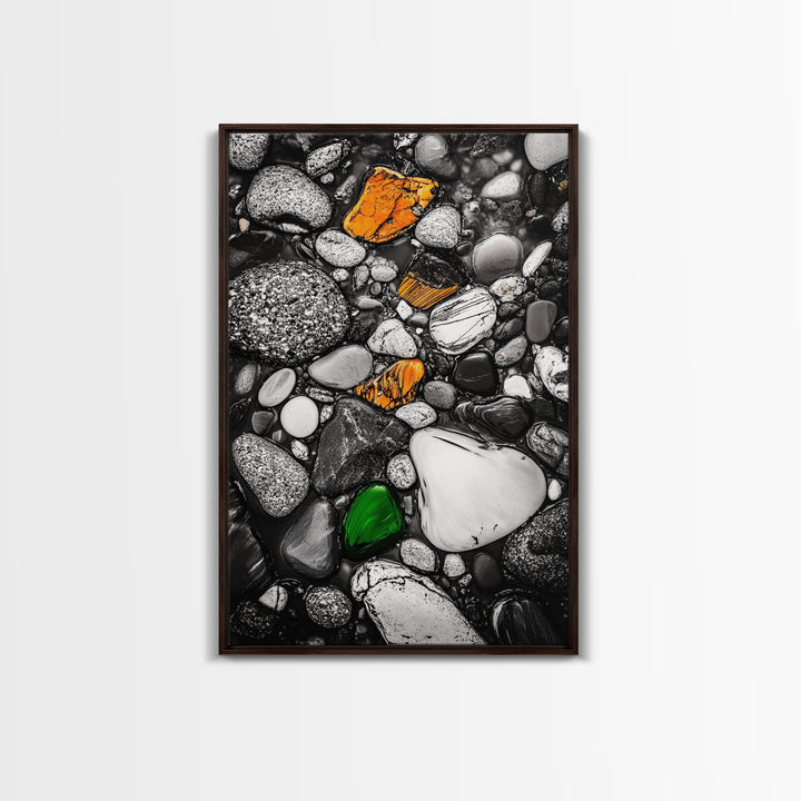 River Pebbles, nature-inspired art, stone texture decor, minimal wall art, earthy tones painting, framed canvas print, bathroom decor