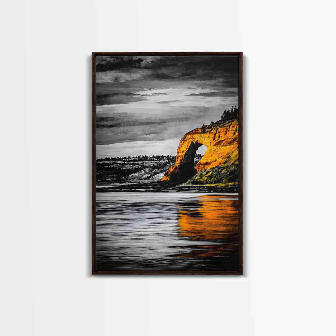 Coastal Arch, Ocean Canvas Print, Seascape Wall Art, Nautical Home Decor, Living Room Artwork, Black and White Landscape