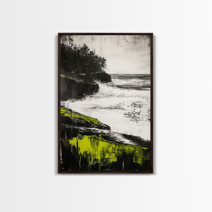 Coastal Cliffs, Ocean Waves, Seascape Art, Nature Wall Decor, Modern Coastal Print, Beach House Art, Framed Canvas Print, Living Room Art