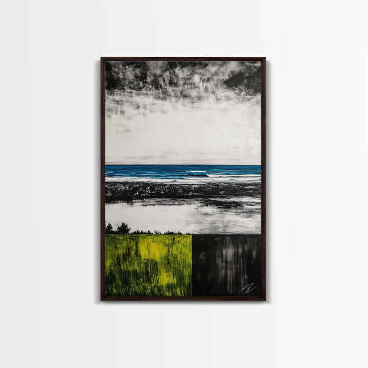 Ocean Horizon, Modern Seascape, Coastal Wall Art, Blue Waters, Black and White Art, Framed Canvas Print, Living Room Decor, Minimalist Art