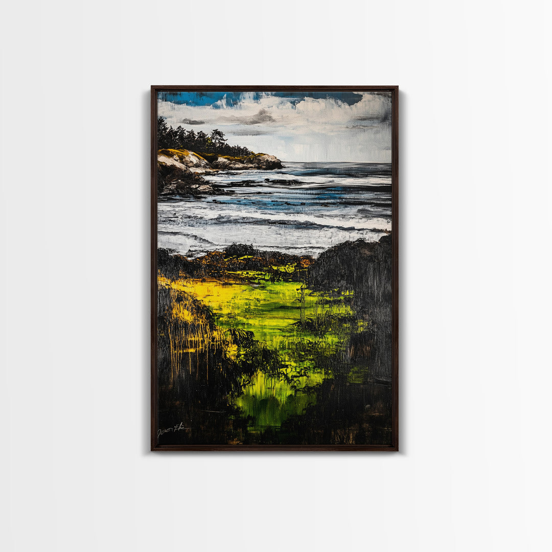 Coastal Serenity, Ocean Landscape Painting, Vibrant Nature Art, Beach House Decor, Framed Canvas Print, Modern Farmhouse or Bedroom Wall Art