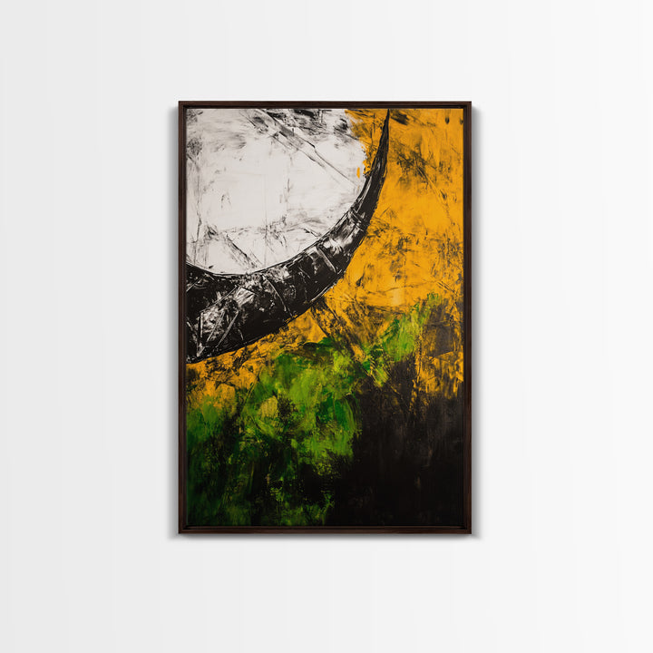 Abstract Horn, Black and Yellow Modern Painting, Bold Expressionist Art, Framed Canvas Print, Contemporary Office or Loft Wall Decor