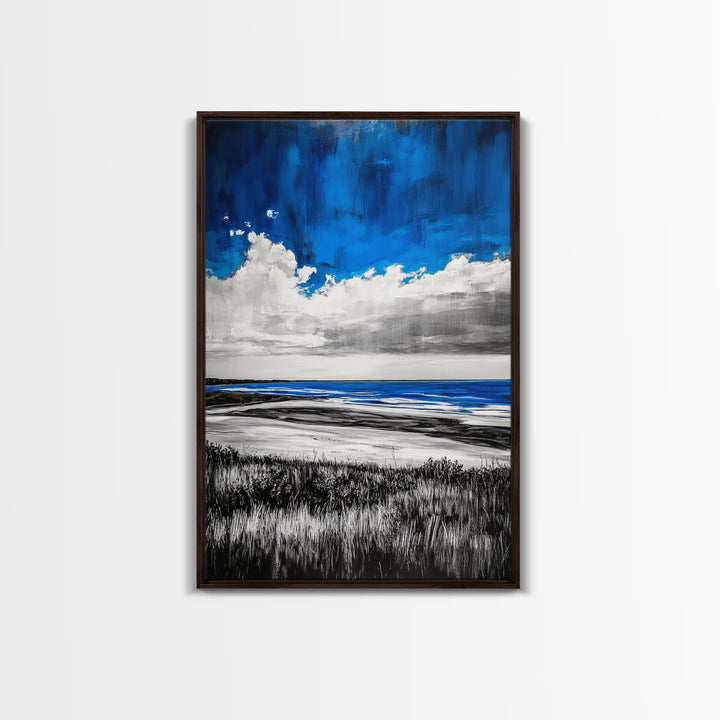 Blue Ocean, Coastal Wall Art, Beach House Decor, Minimalist Landscape, Nautical Aesthetic, Living Room Canvas Print, Ocean Lover Gift