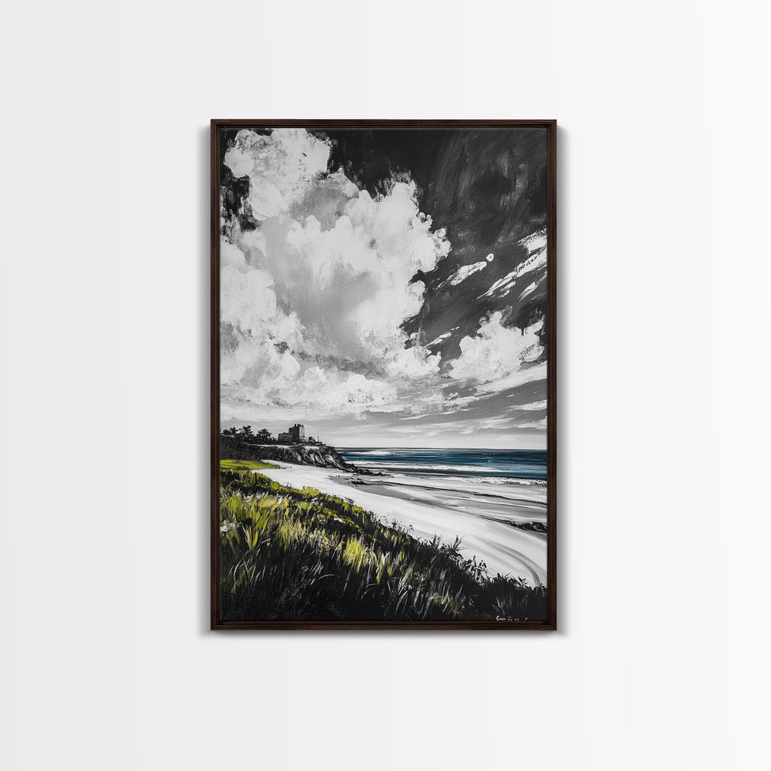 Castle View, Dramatic Seascape Art, Coastal Landscape Print, Nautical Decor, Ocean Lover Gift, Framed Canvas Print, Travel Aesthetic