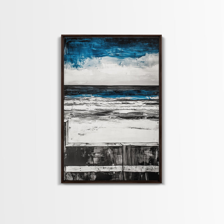 Ocean Horizon, Moody Sky Seascape, Coastal Art Print, Black and White Beach Decor, Modern Home Wall Art, Relaxing Framed Canvas Print