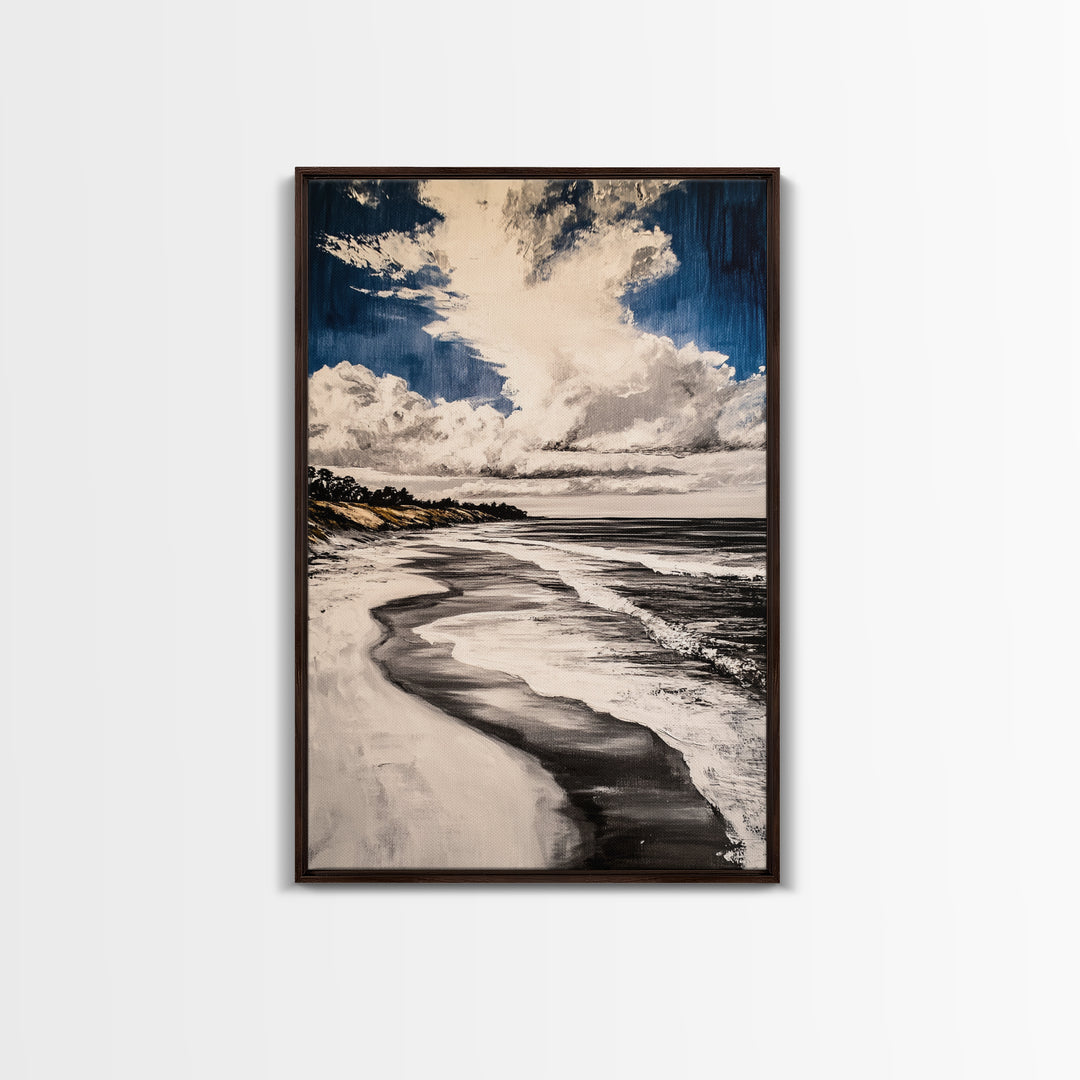 Rolling Waves, Serene Beach Wall Art, Coastal Home Decor, Nautical Aesthetic, Peaceful Ocean Print, Framed Canvas Print, Modern Seascape