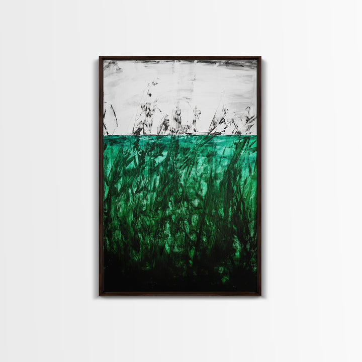 Abstract Grassland, Green Nature Art, Minimalist Botanical Wall Decor, Earthy Modern Print, Framed Canvas Print, Living Room Wall Art