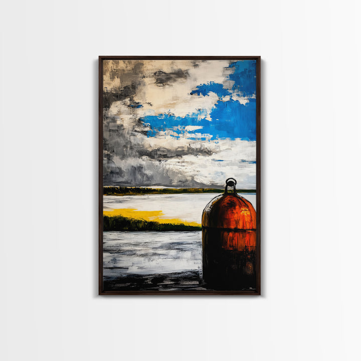 Nautical Buoy Art, Coastal Wall Print, Maritime Home Decor, Rustic Beach House Art, Ocean Themed Artwork, Living Room Framed Canvas Print
