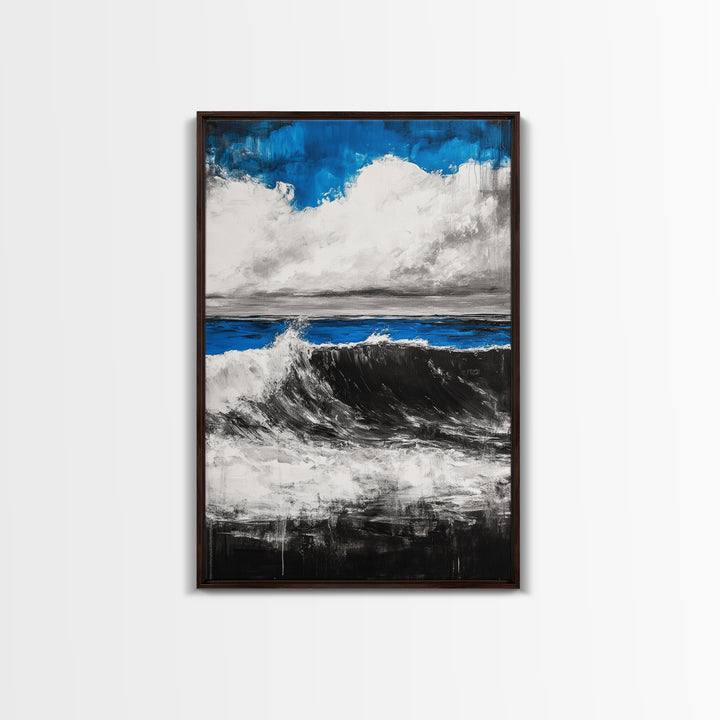 Ocean Wave Painting, Blue Seascape, Modern Coastal Art, Surfing Gift, Large Canvas Print, Beach House Decor, Living Room Wall Art