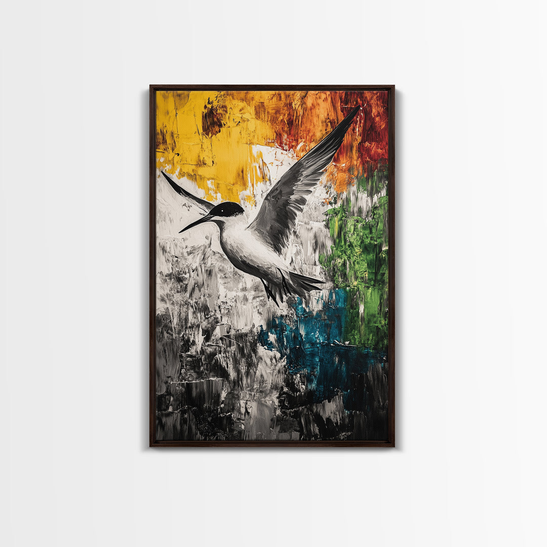 Abstract Bird, Colorful Nature Art, Modern Wildlife Painting, Coastal Framed Canvas Print, Boho Wall Art, Nature Lover Gift, Bedroom Decor