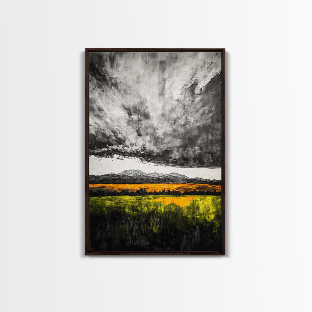 Dramatic Sky, Mountain Landscape, Autumn Wall Art, Golden Field Canvas Print, Rustic Home Decor, Modern Farmhouse Art, Large Wall Art