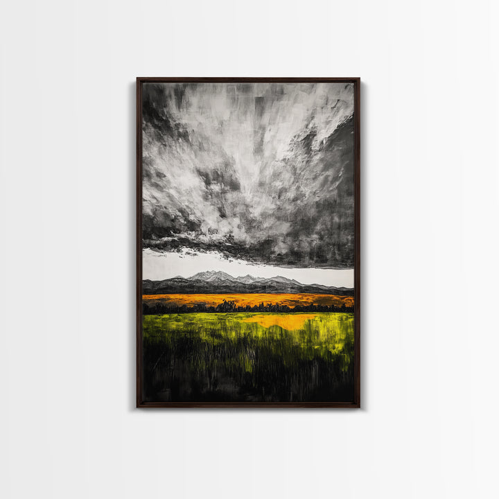 Dramatic Sky, Mountain Landscape, Autumn Wall Art, Golden Field Canvas Print, Rustic Home Decor, Modern Farmhouse Art, Large Wall Art