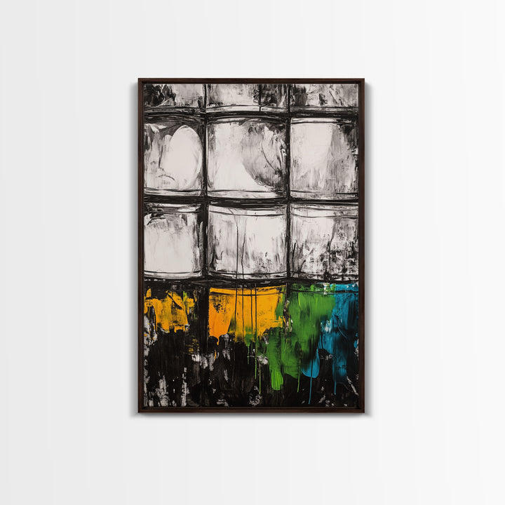 Abstract Windows, Modern Wall Art, Black and White Geometric Print, Industrial Home Decor, Framed Canvas Print, Contemporary Office Art