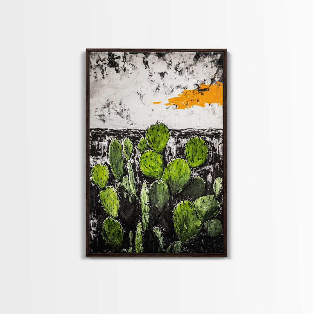 Cactus Art, Desert Scene, Framed Canvas Print, Southwest Wall Art, Boho Home Decor, Minimalist Nature Art, Living Room Statement Piece