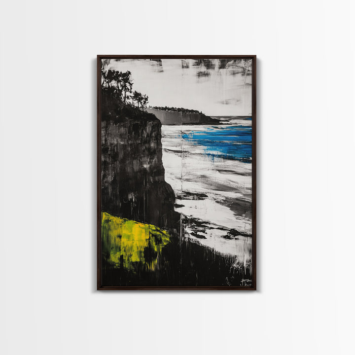 Cliffside View, Ocean Landscape, Modern Coastal Canvas Print, Beach House Wall Art, Black and White Decor, Contemporary Artwork
