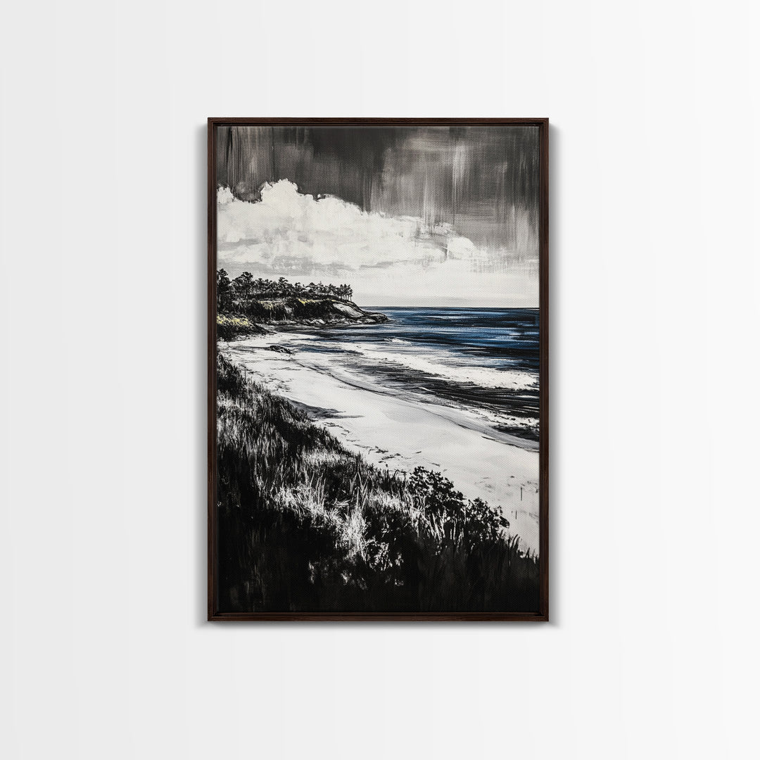 Ocean View, Coastal Landscape, Blue Wave, Framed Canvas Print, Beach House Decor, Modern Wall Art, Minimalist Seascape, Large Wall Art