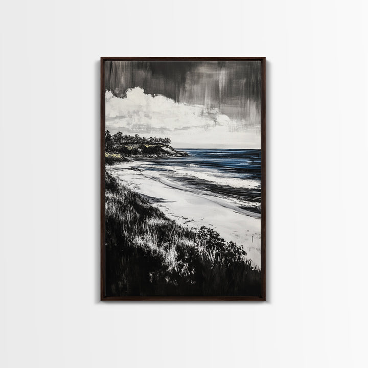 Ocean View, Coastal Landscape, Blue Wave, Framed Canvas Print, Beach House Decor, Modern Wall Art, Minimalist Seascape, Large Wall Art