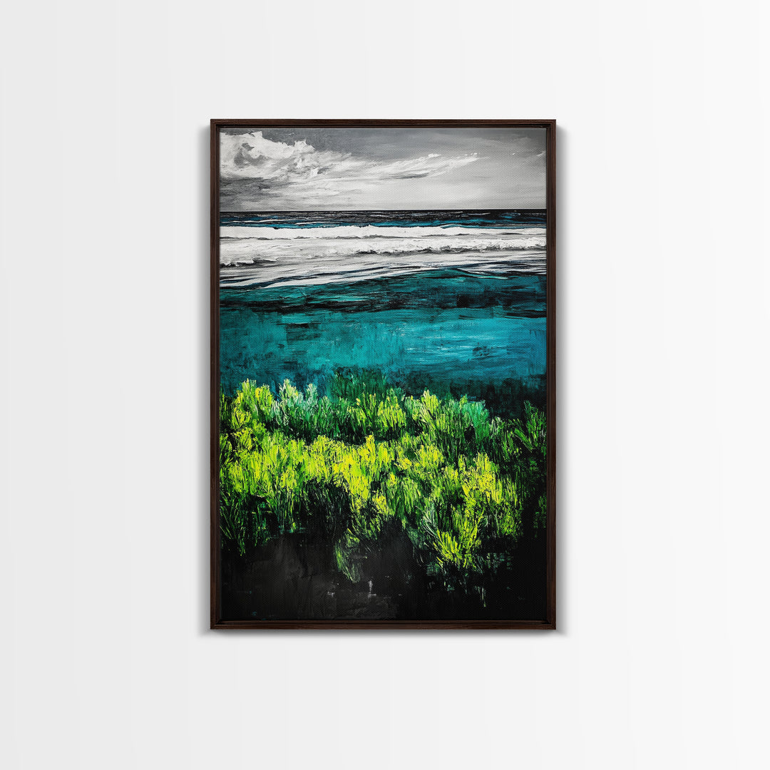 Ocean Landscape Art, Coastal Wall Print, Beach House Decor, Nature Inspired Art, Living Room Art, Minimalist Seascape, Framed Canvas Print