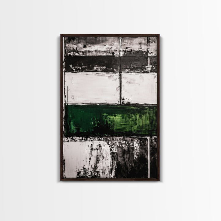 Abstract Art, Black White Green, Modern Wall Decor, Industrial Office Art, Geometric Painting, Contemporary Home Decor, Framed Canvas Print