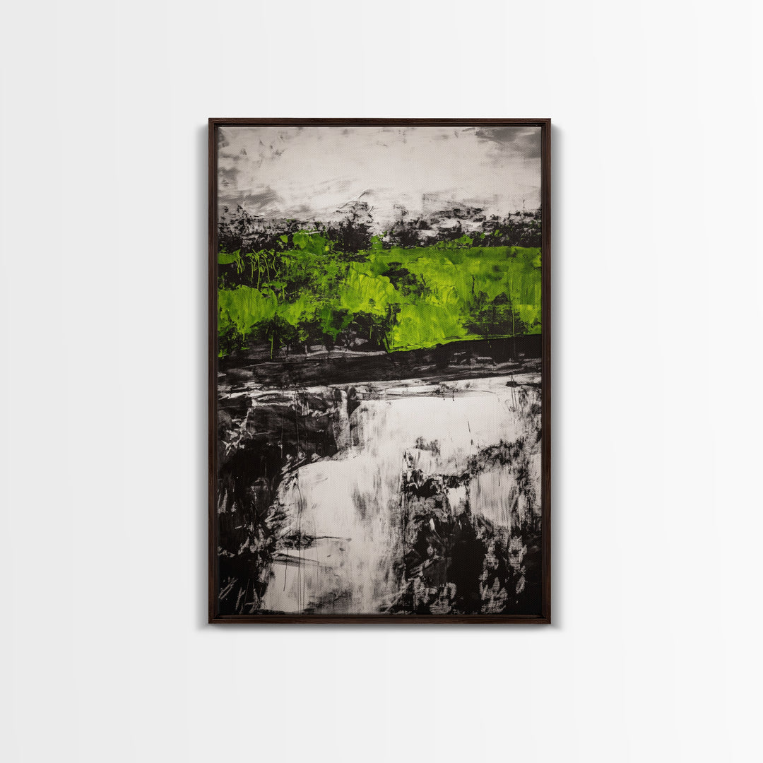 Abstract Art, Green and Black Print, Bold Nature Inspired Decor, Contemporary Wall Art, Modern Home Aesthetic, Framed Canvas Print