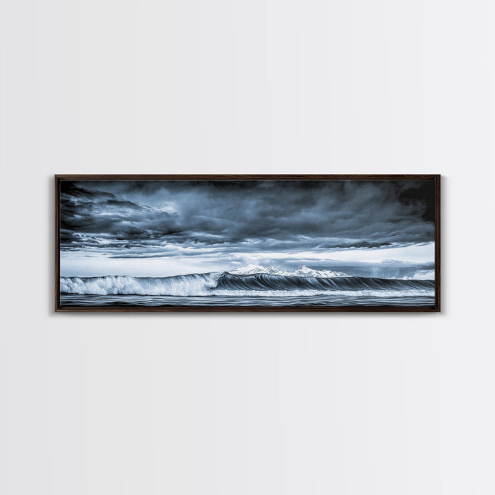 Blue Ocean, Stormy Waves, Mountain Seascape, Canvas Print, Coastal Wall Art, Nautical Home Decor, Living Room Art, Large Modern Print