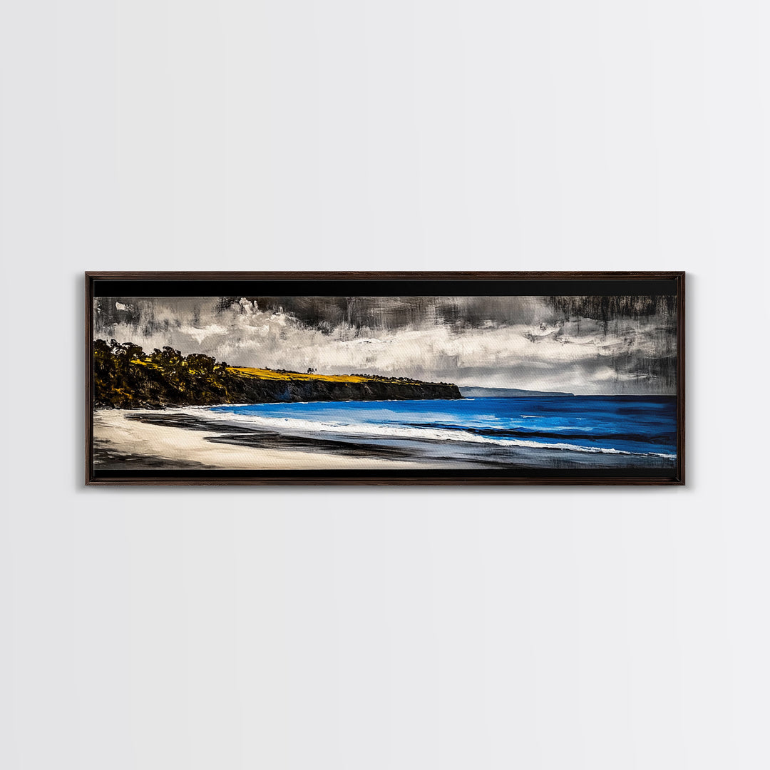 Rocky Shoreline, Stormy Coast, Ocean View, Coastal Canvas Print, Moody Landscape, Framed Canvas Print, Living Room Art, Nature Wall Decor