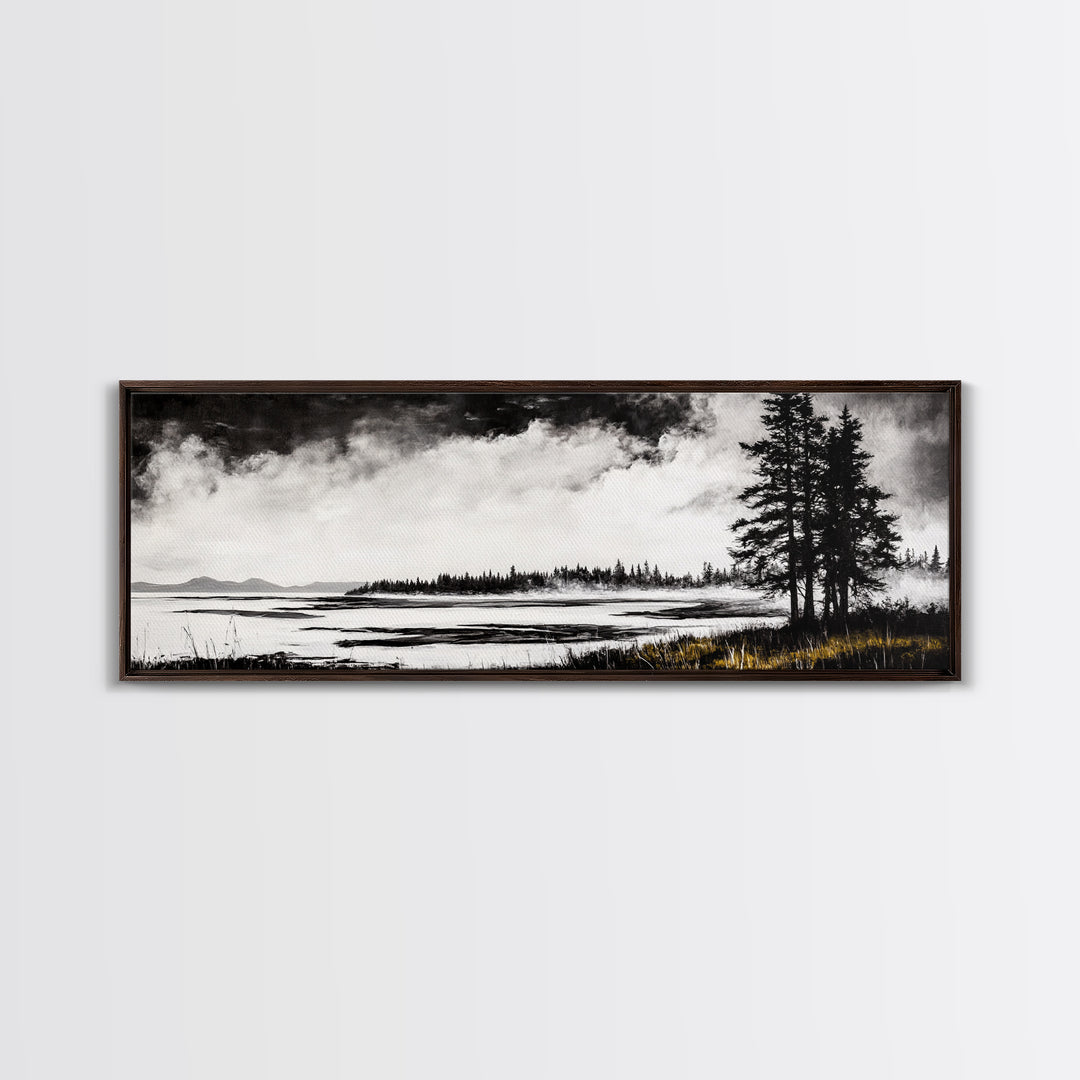 Coastal Landscape Art, Black and White Wall Print, Minimalist Seascape Decor, Modern Beach House Artwork, Canvas Print
