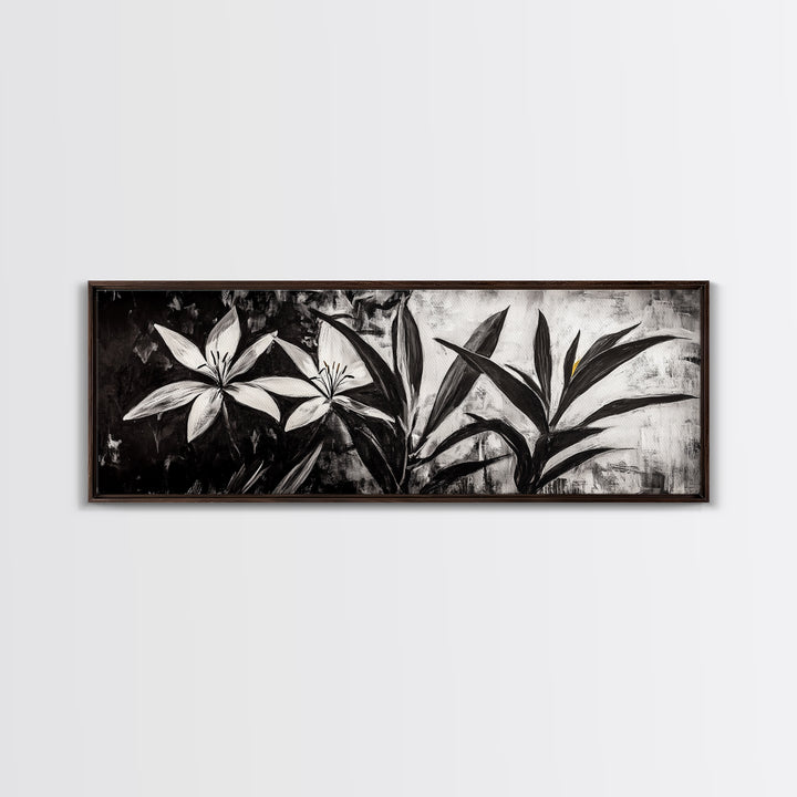 Monochrome Floral, Black and White Flowers, Botanical Wall Art, Minimalist Decor, Framed Canvas Print, Bedroom Art, Modern Aesthetic, Elegant Art