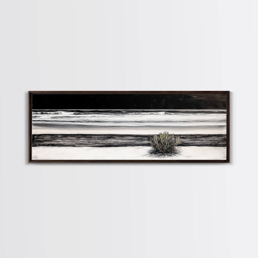 Black and White Seascape, Coastal Wall Art, Minimalist Ocean Art, Modern Beach Decor, Framed Canvas Print, Bedroom Art, Monochrome Landscape