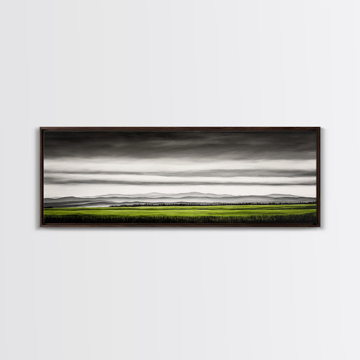 Rolling Hills, Green Fields, Minimalist Landscape, Canvas Print, Nature Wall Art, Modern Farmhouse, Rustic Decor, Office Aesthetic