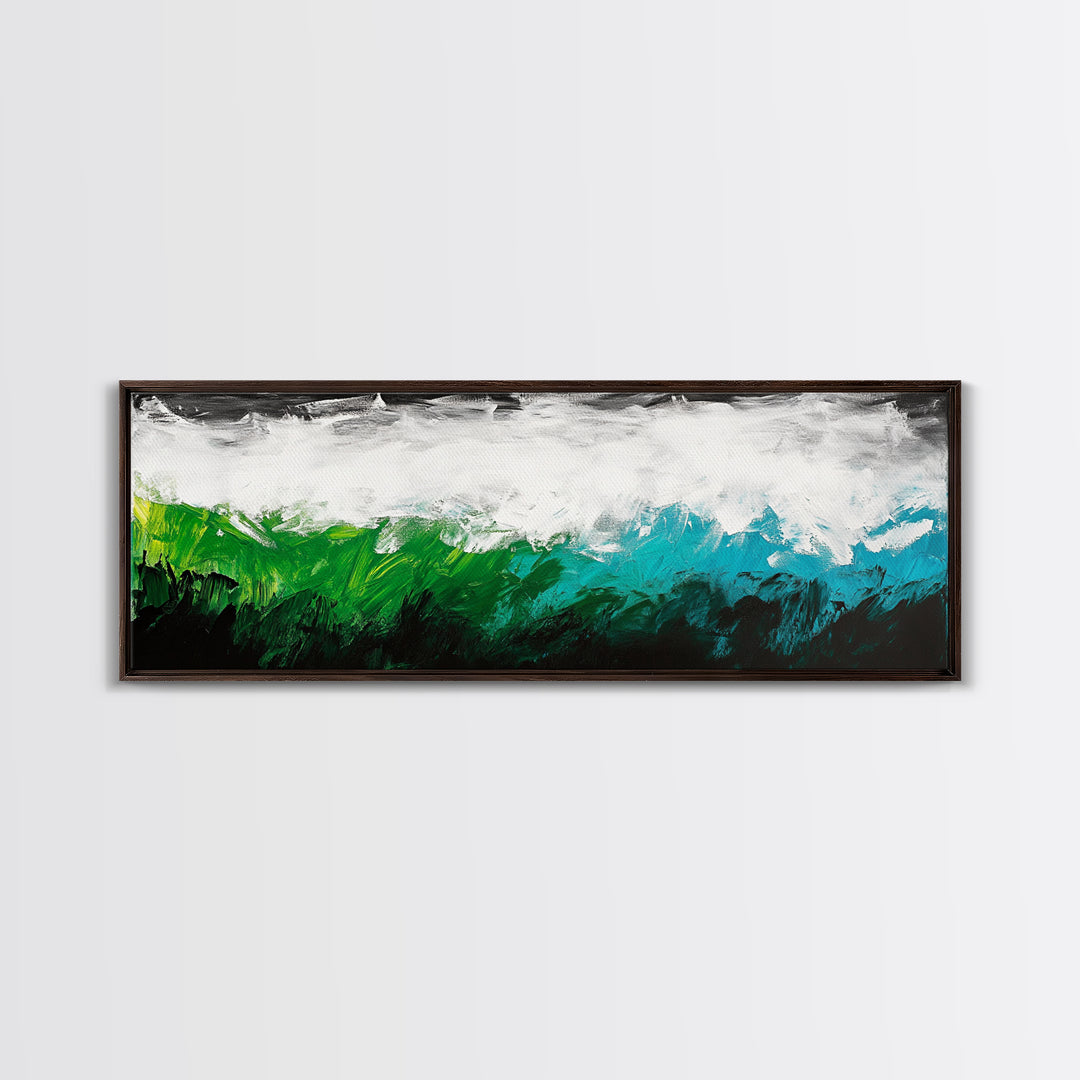 Abstract Seascape, Textured Wave, Coastal Artwork, Modern Ocean Print, Minimalist Blue Green Decor, Framed Canvas Print, Gift Idea