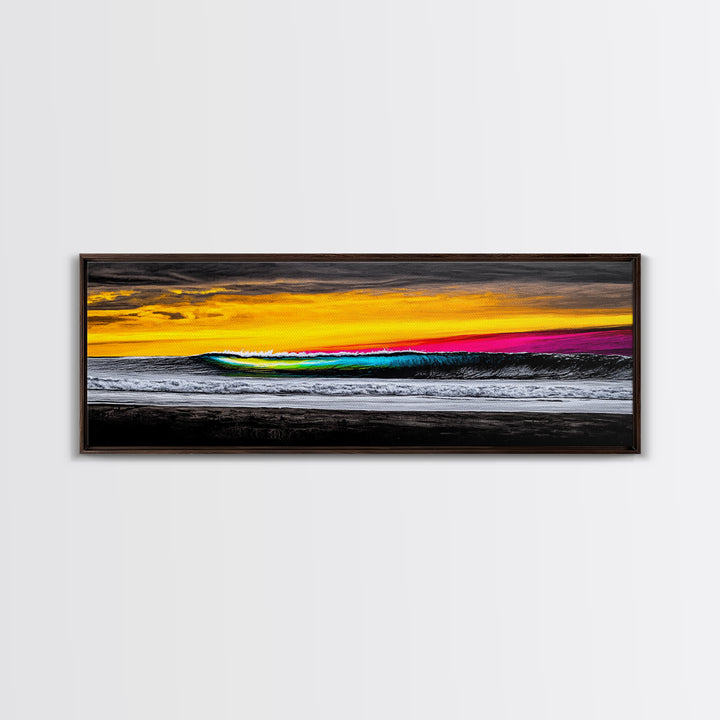 Ocean Wave, Sunset Beach Art, Vibrant Seascape, Coastal Decor, Surfer Gift, Blue and Yellow, Modern Wall Art, Canvas Print