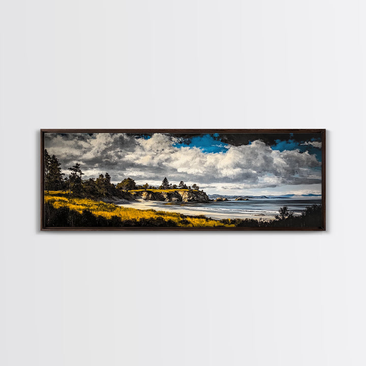 Dramatic Beach, Blue Sky, Coastal Landscape Art, Canvas Print, Modern Nature Decor, Living Room Artwork, Large Scenic Wall Art
