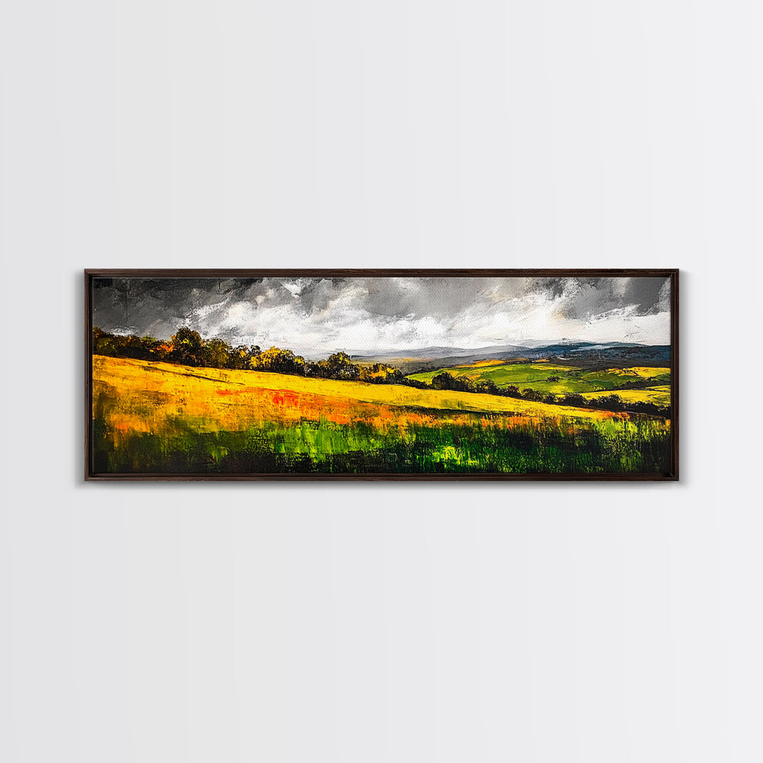 Rolling Hills, Golden Fields, Nature Landscape Art, Framed Canvas Print, Rustic Home Decor, Modern Farmhouse Wall Art, Large Artwork