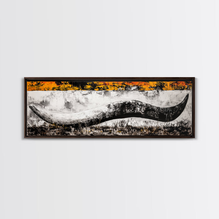 Abstract Horn, Western Wall Art, Longhorn Painting, Framed Canvas Print, Modern Farmhouse, Rustic Decor, Cowboy Wall Art, Black and White