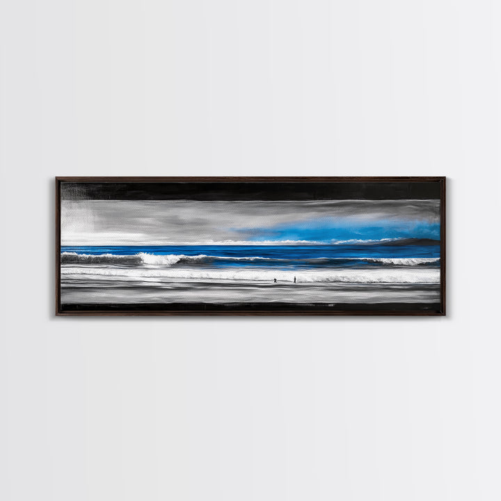 Ocean Horizon, Blue Waves, Coastal Landscape, Framed Canvas Print, Minimalist Seascape, Nautical Wall Art, Living Room Artwork