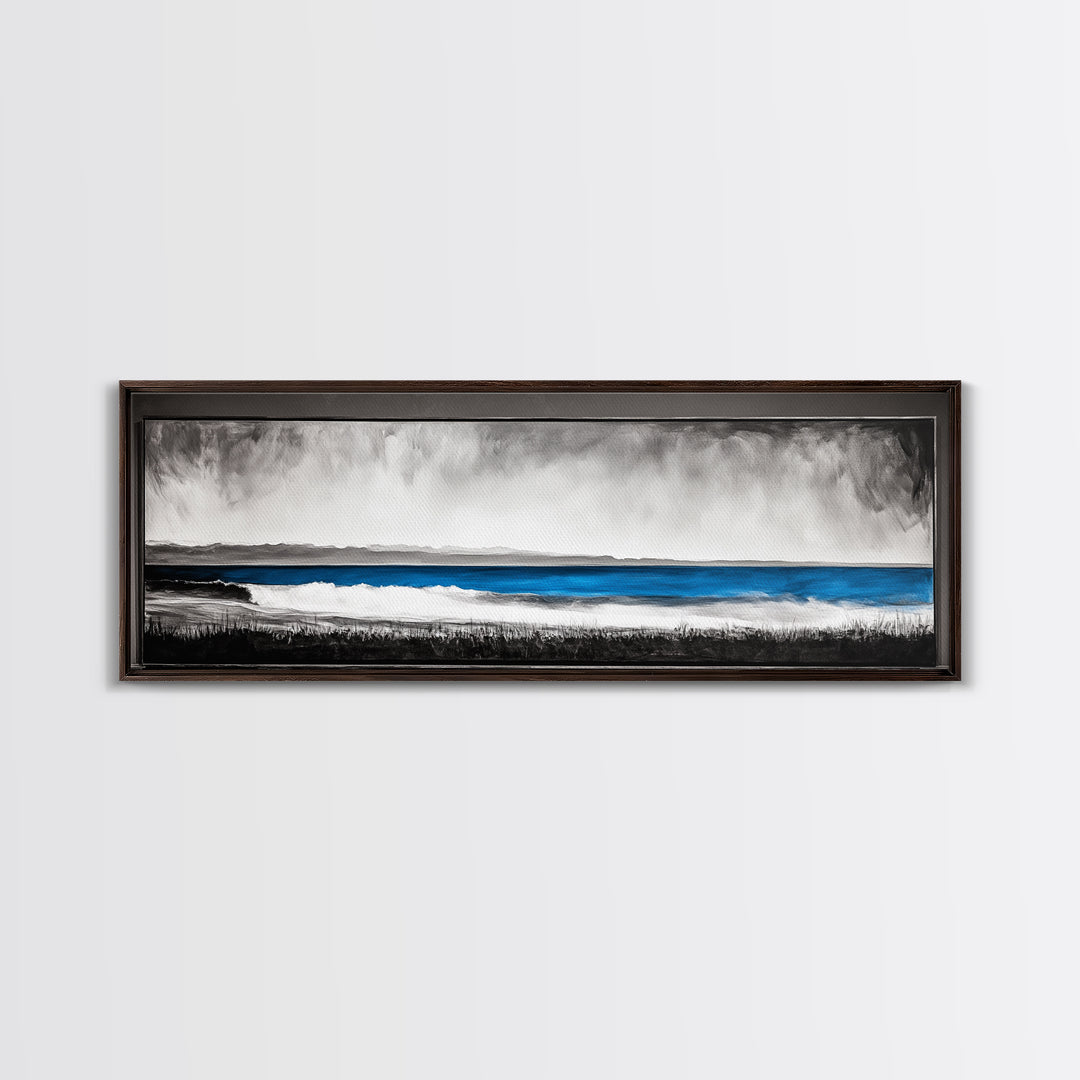 Coastal Serenity, Ocean Waves, Minimalist Decor, Framed Canvas Print, Modern Beach Wall Art, Living Room Artwork, Blue Seascape