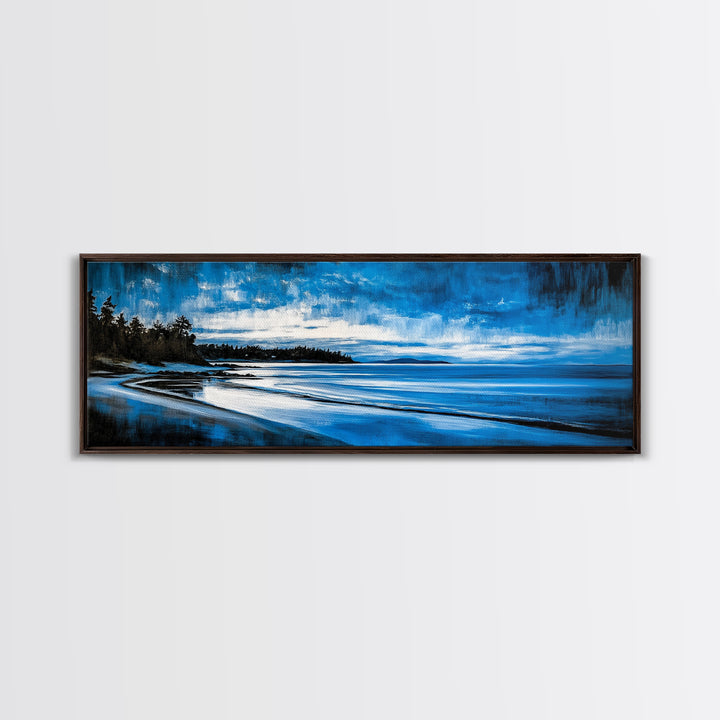 Blue Horizon, Twilight Seascape, Tranquil Beach Wall Art, Canvas Print, Calming Coastal Painting, Bedroom Relaxation Decor, Ocean Serenity