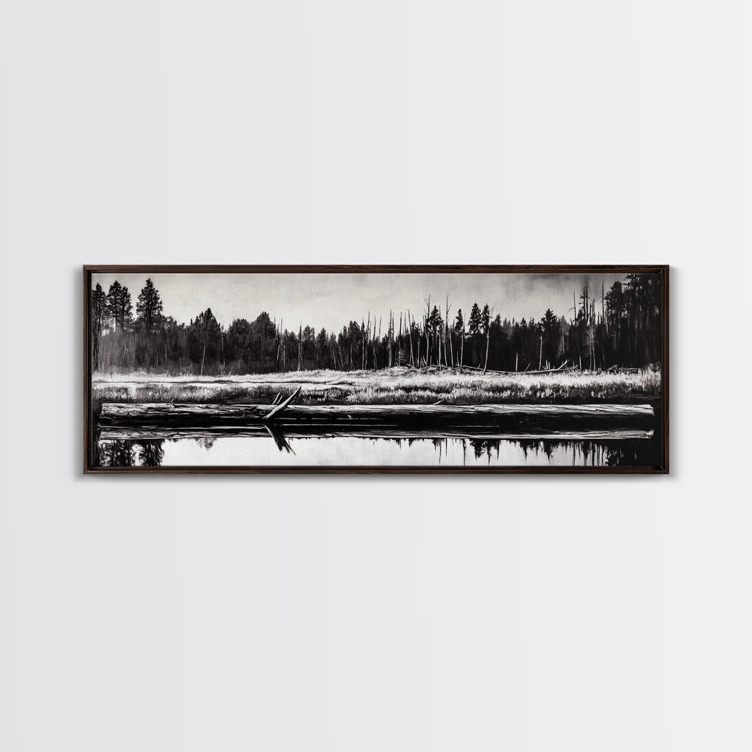 Monochrome Forest, Black and White, Nature Wall Art, Minimalist Landscape, Serene Art, Woodland Scene, Framed Canvas Print, Bedroom Wall Art